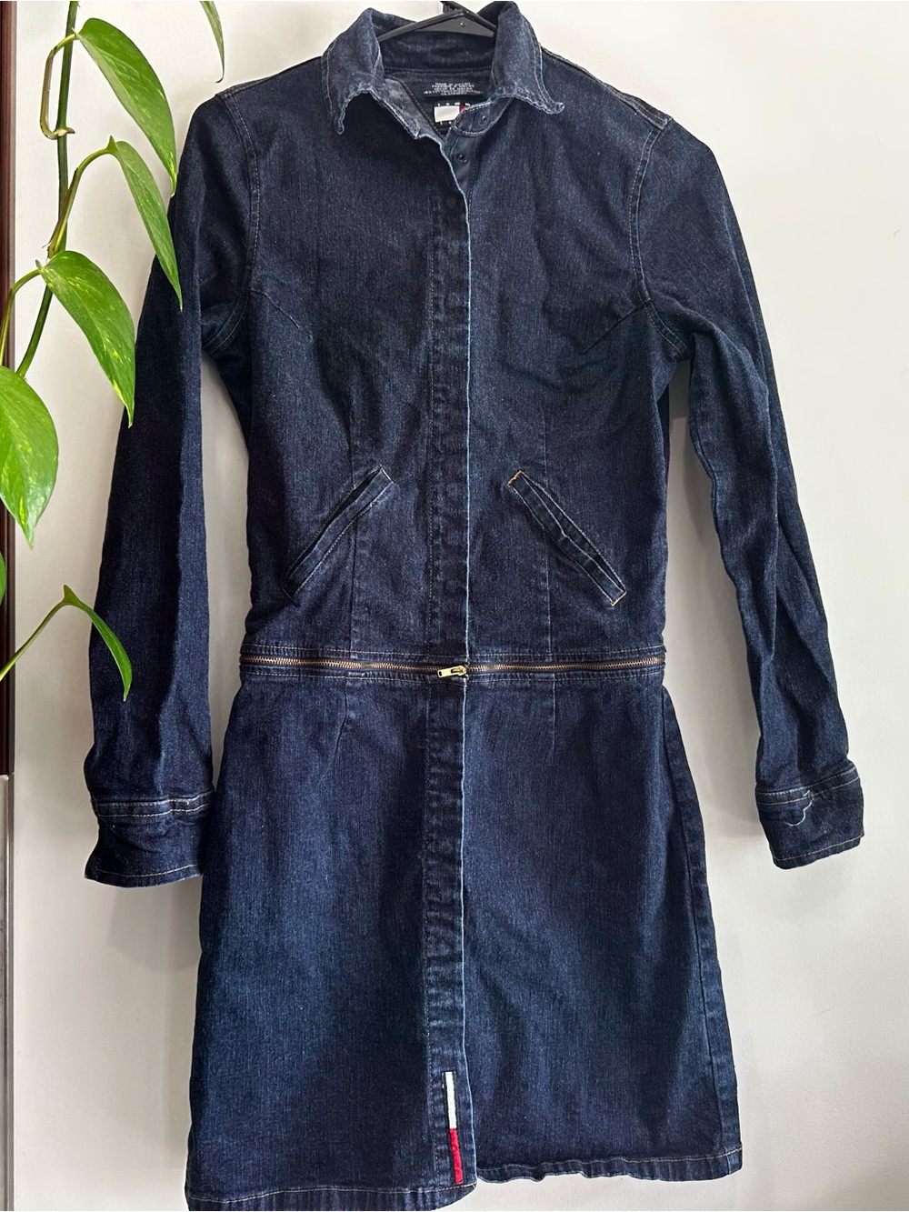 Vintage Genuine Y2K 2001 Tommy Hilfiger Cotton Denim Zipper Dress/ Skirt Women M